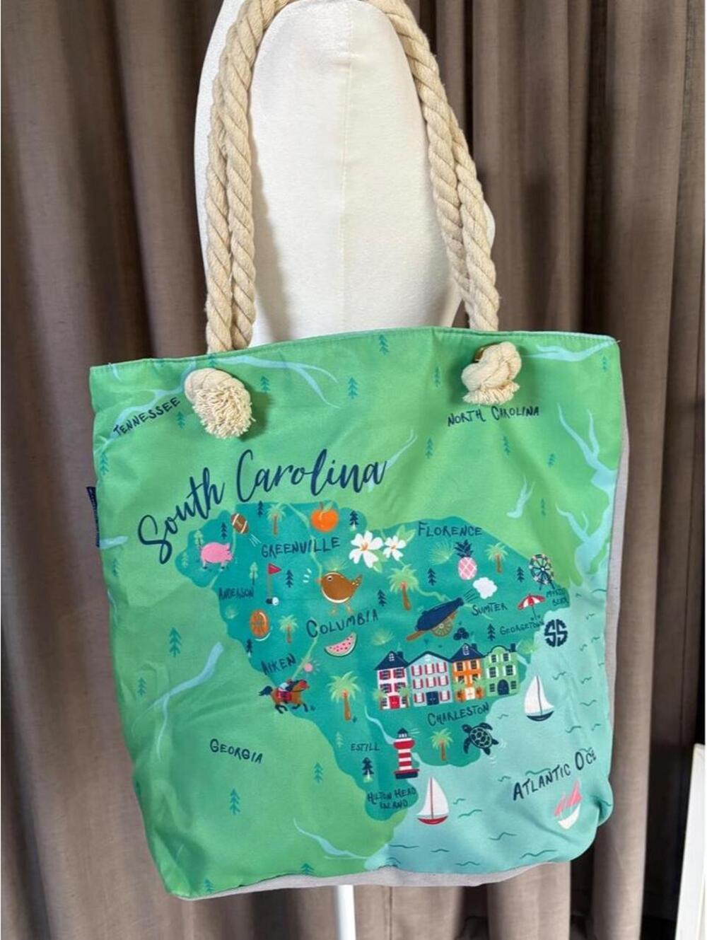 Simply Southern South Carolina Map Tote Bag Retired 2020 Rope Handles